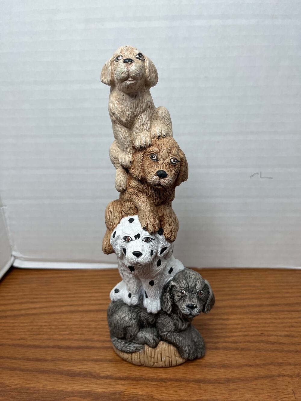Stacked Puppies Figurine 4 Dogs 9.25" Resin Dog Totem Country Decor